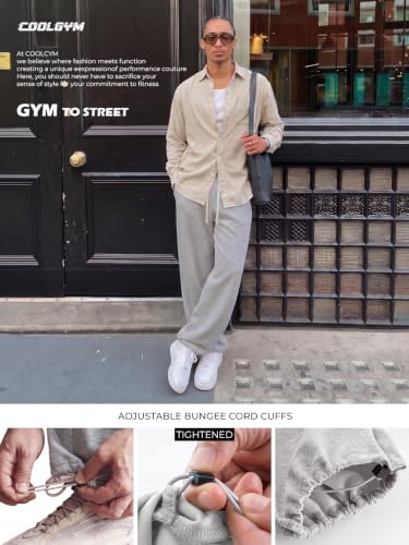 Image of Mens Baggy Sweatpants Adjustable Cuffs 2-in-1 Wide Leg Loose Gym Casual Lightweight Cotton Pants Pockets Drawstring