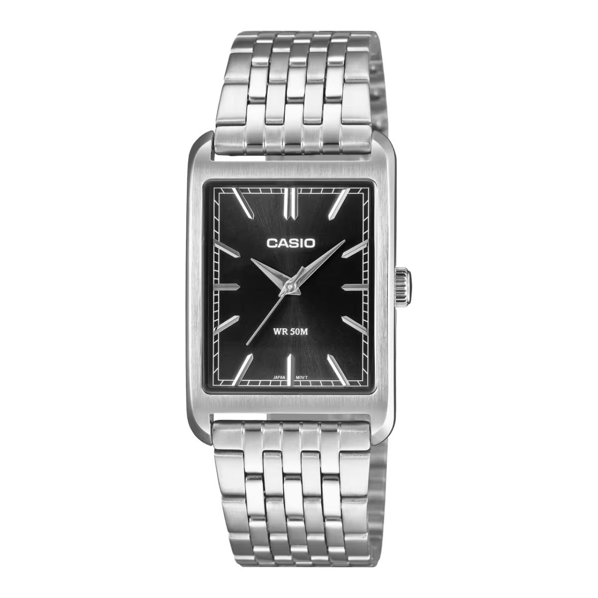 Casio Orologio Analogico MTP-​B215D-​1AVER, Quadrante Nero, Cinturino in Acciaio Inossidabile, WR 50M