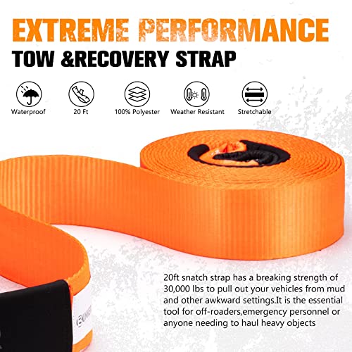 Bunker Indust Tow Strap Recovery Kit,3" X 20Ft 30,000 Lbs Heavy Duty Snatch Strap+Pair 3/4 D Ring Shackles + Bag,4Wd Off Road Accessories Winch Tree Saver Strap For Jeep Atv Utv Suv Truck(Orange) #TOP2