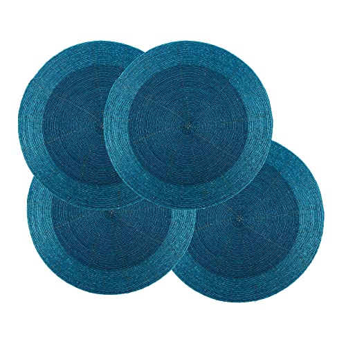 Handmade Beaded Placemats Charger 13 Inch Round Set of 4 - Beautiful Fancy Elegant Decorative Table Mat for Dining Table Décor, Easter, Farmhouse, Wedding, Party & Everyday Use - Turquoise Blue