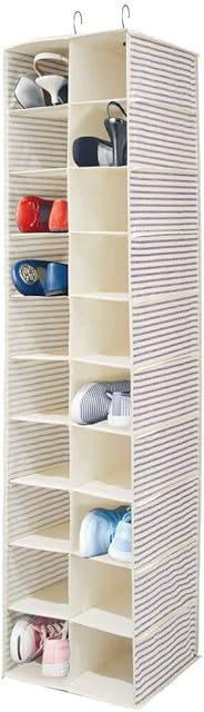 mDesign Wardrobe Organiser  Large Hanging Shoe Organiser with 20 Compartments  Hanging Shoe Rack for Wardrobes and Bedrooms  Blue/Beige