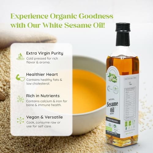 Image of Natural Cold Pressed Sesame Oil 500ml, White, High in Vitamin E, D & K
