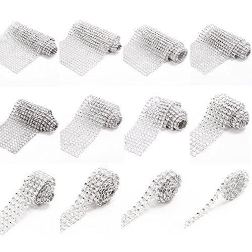 Macallen TM - 1 metro di lunghezza di finti strass in argento, disponibile in 11 diverse larghezze, 1 riga, 24 file / da 5 mm a 120 mm, Silver, 10 Rows - 50mm