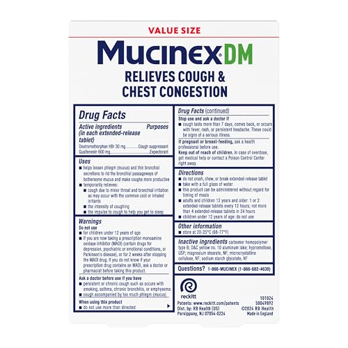 Mucinex DM 12Hr Chest Congestion & Cough Medicine For Adults, Cold And Cough Medicine for Excess Mucus Relief, 600 mg Guaifenesin & 30 mg Dextromethorphan HBr, 40 Bi-Layer Tablets - image 9