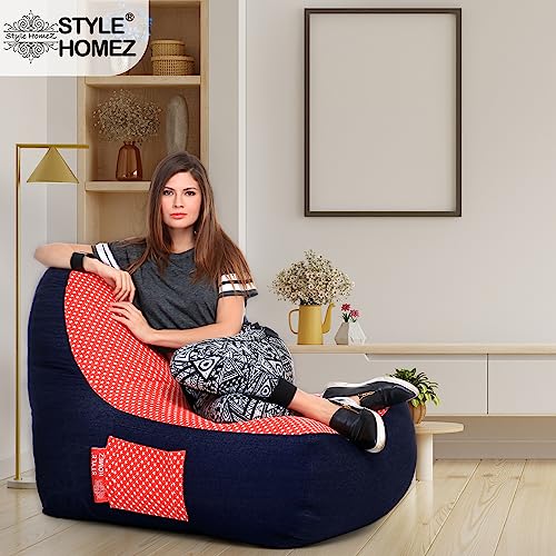 Image of Style Homez Urban Design Denim Canvas Star Printed Chair Bean Bag XXL Size Filled with Beans Fillers