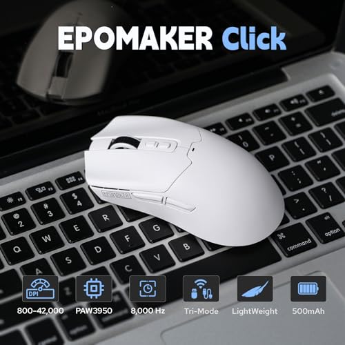 Image of EPOMAKER Click Gaming Mouse Wireless 2.4Ghz /BT /Type-C, 800 to 42,000 DPI Adjustable, 8K Polling Rate, 500mAh, Lightweight Optical Mouse, for PC /Mac /Linux (White)