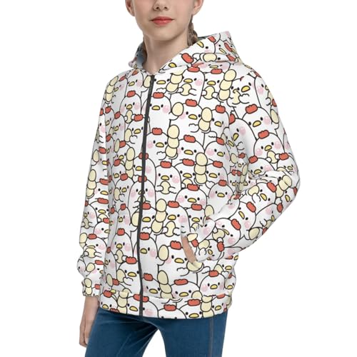 Cute Hen with Egg Kid Hoodies Boys Zip Up Sweatshirts Girls Pullover with Pocket