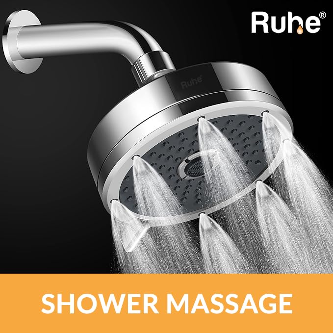 Ruhe® Leap ABS Multi-Function Rain Flow 3-Modes Adjustable Overhead Shower | Shower Head for Bathroom | Silicon Nozzled Shower Over Head | Triple Spray Modes Focus, Rain, Mist | Chrome | WITHOUT ARM 1