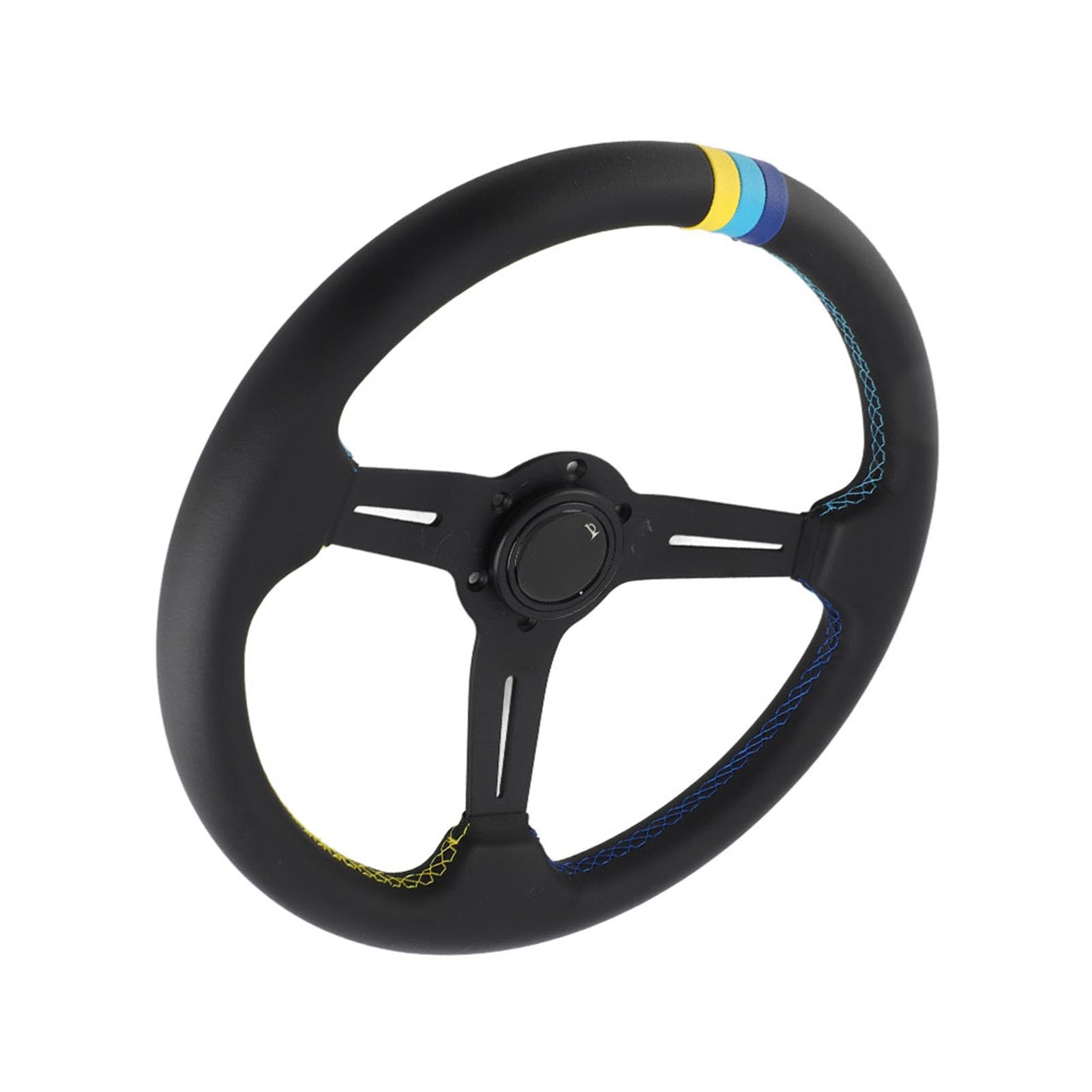 CHICIRIS Volant de Course de 350 Mm 14 Pouces en Cuir Noir de Remplacement avec Cadre en Aluminium, Demi-corne à 6 Boulons Incluse pour la Modification de Voiture et l'utilisation sur Piste