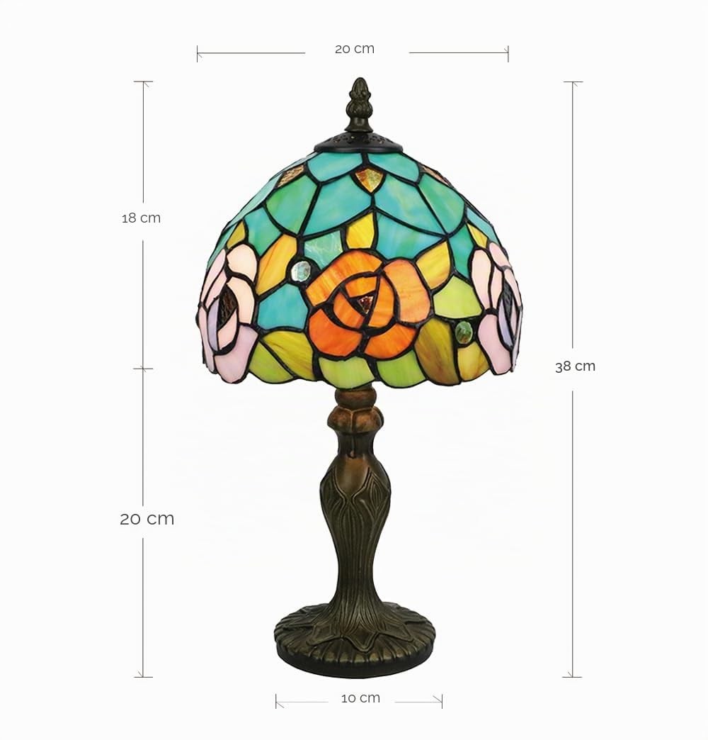 Lampada in Stile Tiffany Fiori di Rosa, Lampada da tavolo, per Soggiorno Camera da letto Tavolino da caffè, Lampadina E14 [Senza lampadine]