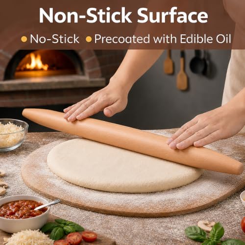 17 Inch French Rolling Pin, Wooden Dough Roller for Baking, Solid Wood Tapered Rolling Pin for Pizza, Pie Crust, Cookies, Pastry, Non-Stick, Easy Control Kitchen Baking Tool, Beech Wood - Image 4