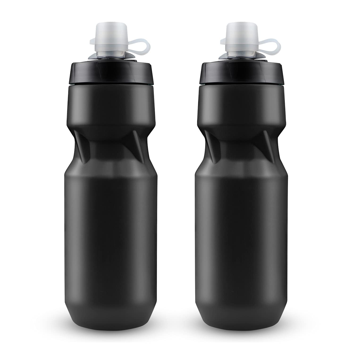ANNCHILIO 2 Pack 24oz Squeeze Bike Water Bottles Sport Fitness Cycling Water Bottles with Dust Cap, BPA Free (Black)
