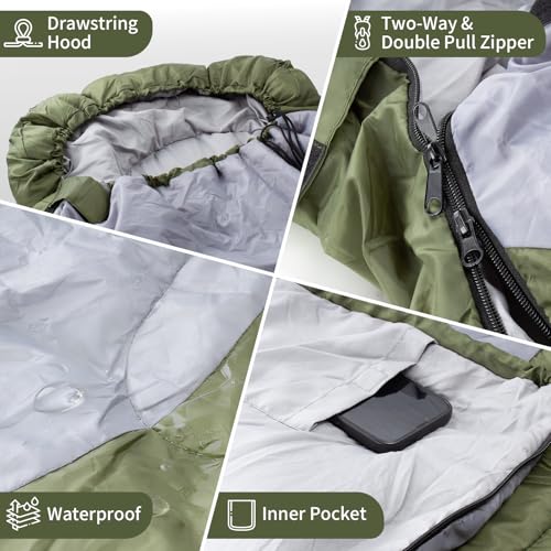 INVOKER Sleeping Bags for Adults Kids, Ultralight Backpacking Sleeping Bag Cold Weather & Warm Extra Wide for Big & Tall Person 3-4 Season 1.3KG Lightweight, Adult Blanket for Camping, Travel, Hiking - Image 4