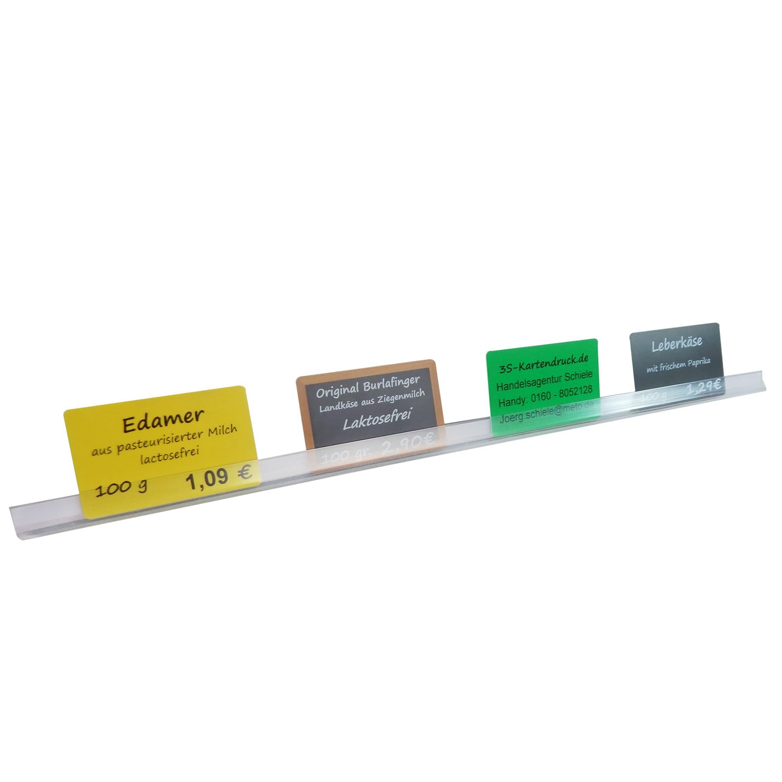 10 x Klemmschiene für Preiskarten selbstklebend am Regal - Preisleiste 500x15 mm aus Kunststoff transparent, 50 cm lang und 1,5 cm hoch | HUTNER