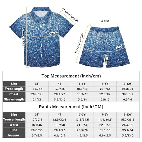 Boccsty Denim Blue Gradient Flashing Glitter Boy Summer Shorts Sets Hawaiian Toddler Boys T-Shirt & Pants 2 Pcs 3T3