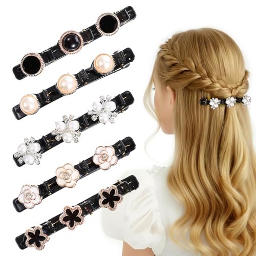 Pinzas trenzadas para cabello con cristal y perlas miniatura 1