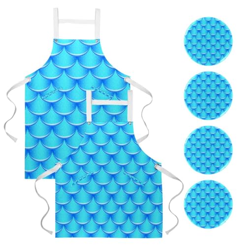 Lot de 2 tabliers de cuisine motif sirène avec 4 broches pour bistrot