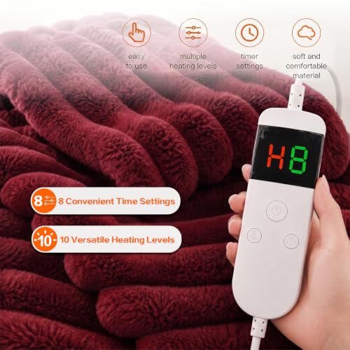 Image of Heated Blanket Electric Throw 50″x60 ″Inch - Thick Striped Flannel Electric Blanket,10 Heating Levels, 1-12 Hours Auto Off, Fast Heating Heating Blanket with Overheat Protection.