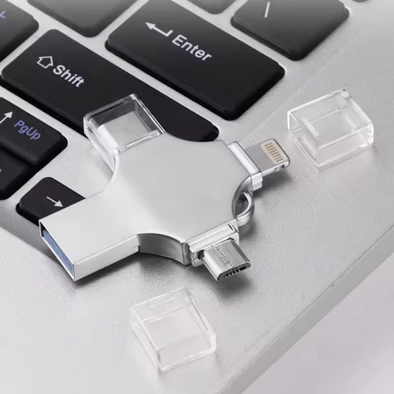 Image of 2TB 4-in-1 USB Flash Drive, Multi-Port Adapter with Lightning, Type-C, Micro USB Connectors, Silver