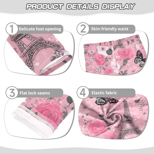 Eiffel Tower Butterfly Rose Girls Leggings Ultra Soft Compression Yoga Gym Pants for Kids 4-10T3