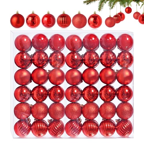 42 Stück Kleine Weihnachtskugeln Rot 6 Verschiedene Design Kunststoff...
