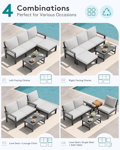Image of SERWALL HDPE Outdoor Sectional with Ottoman & Coffee Table