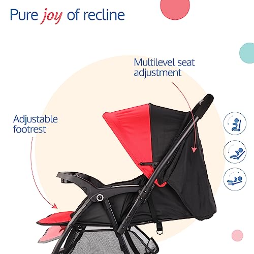 Image of LuvLap Golf Baby Stroller /Pram with 5 Point Safety Harness, 0-3 Years, Multi Level Recline & Adjustable footrest, Extendable Canopy, Red & Black