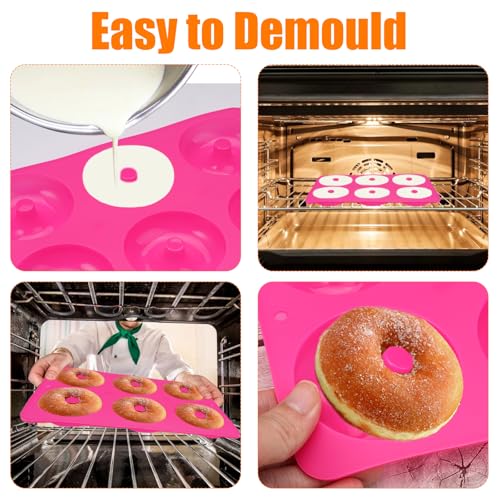 2 Pezzi Stampi Ciambelle Silicone, 6 Cavità φ7,5 cm Stampo Per Ciambelle, Senza BPA, Antiaderente Alimentare Resistente al Calore Stampi Silicone Ciambelle per Ciambelle, Torte, Bagel, Muffin (Rosa) - immagine 6