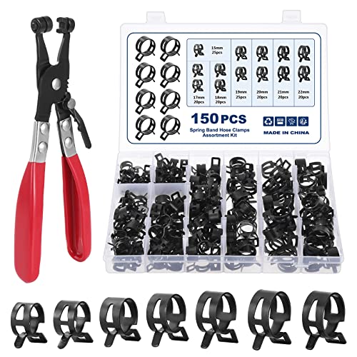 Faankiton 150PCS 7 Sizes 15-22mm Fuel Line Hose Clips Water Pipe Air Tube Silicone Vacuum Hose Clamp Fastener Assortment Kit