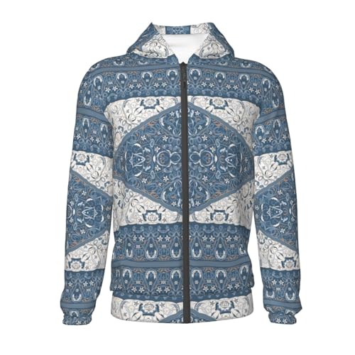 Vintage Persian Colored Blue Kids Pullover Hoodies Boys Zip Up Sweatshirts Girls Athletic Clothes with Pocket2