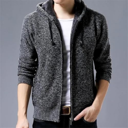 Men's Thick Hooded Zip Up Cardigan Sweater Winter Knitted Oversized Casual Outerwear Sweatercoat2