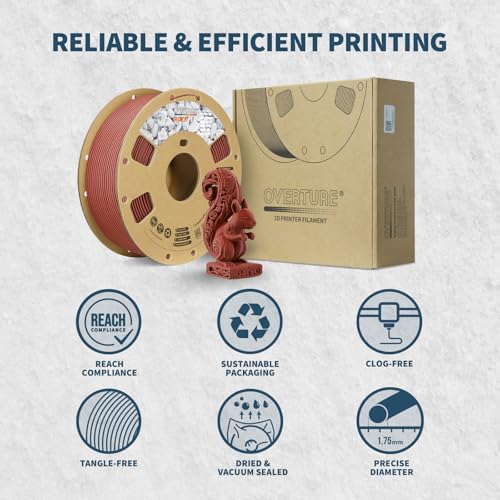 Image of OVERTURE Rock PLA Filament 1.75mm, Marble PLA 3D Printer Filament 1kg Spool (2.2lbs), Dimensional Accuracy + /- 0.02 mm, Fit Most FDM Printer (Jarrah)