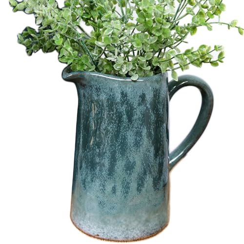 Image of Blue Reactive Glaze Jug Stoneware Glossy Flower Vase Table Centrepiece Pitcher