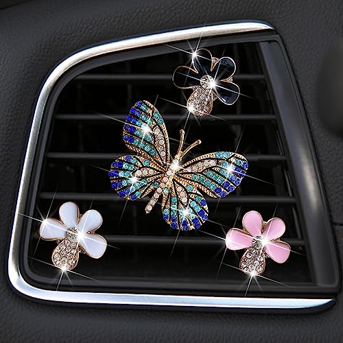Image of 4pcs Butterfly and Flower Car Air Fresheners Vent Clips with Fragrance Pads Car Fresheners Cute Car Air Conditioner Vent Charm Interior Decor Accessories Gift (Butterfly and Flower, B)