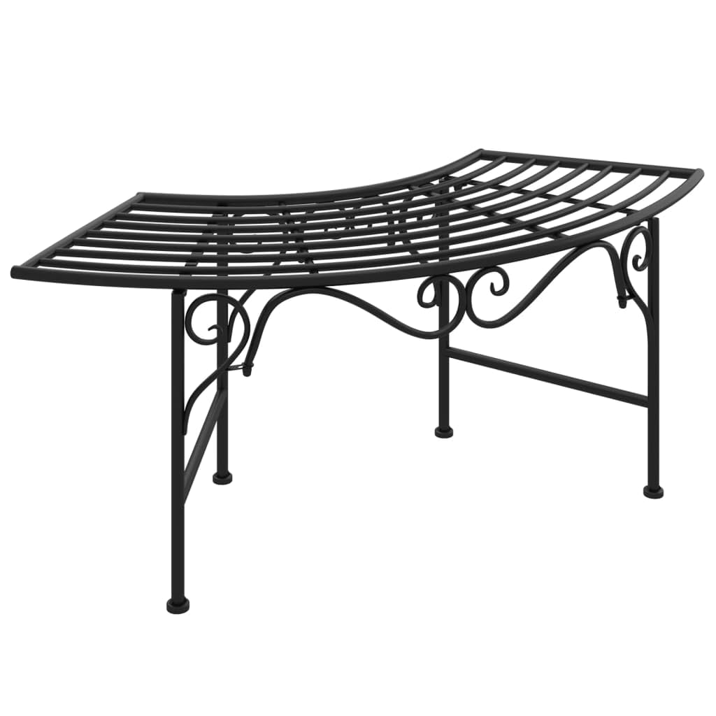 Banco de jardín semicircular de metal de acero 113 cm, color negro