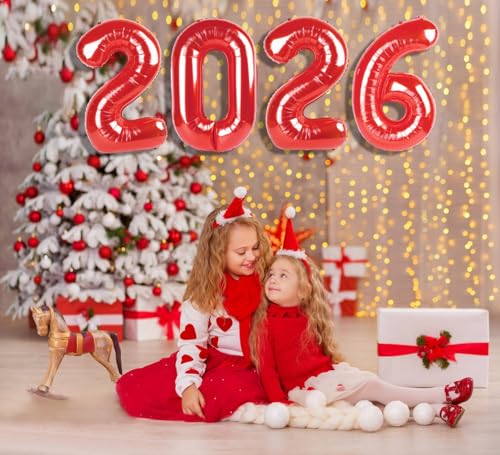 Image of Number Balloons Red 2026 Balloon 40 inch for 2026 Party Decorations | Saturated Color, Large 40 in, With Straw & Hanging Hole, For Back-to-School Season, Wedding, Christmas, New Year, Anniversary