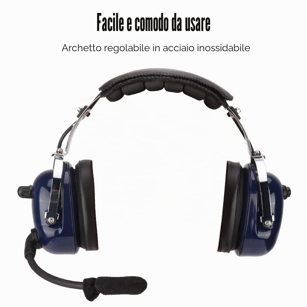 Cuffie aviazione generale con microfoni, cuffie antirumore da 3,5 mm per piloti e adotta schiuma antivento, con altoparlanti audio doppia, doppia presa GA