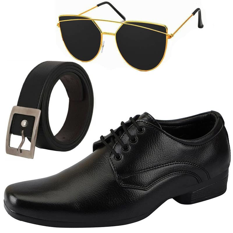 Stylish Boys Lace-Up Formal Shoes with Free Belt & Unisex Black Dior Sunglasses Combo-image-25