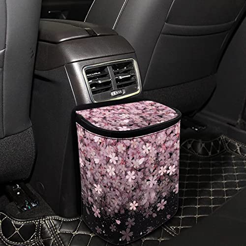 Image of Talayituse Cherry Blossom Print Car Trash Can with Lid, Leak Proof Auto Trash Bag Hanging Vehicle Garbage Can Multipurpose Storage Container for Back Seat Road Trip