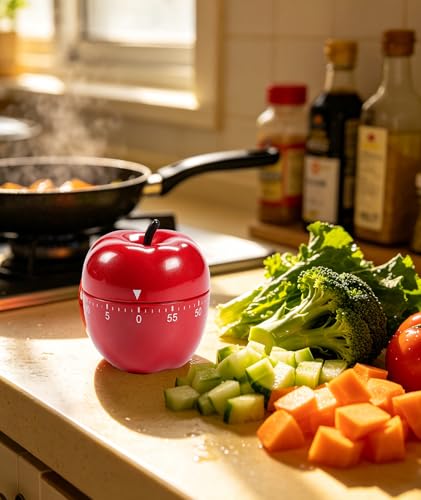 Image of Pomodoro Timer for Study, Pomodoro Timer, Study Timer, Red Apple Kitchen Timer with Alarm, Mechanical Study Timer for Cooking, Baking, and Time Management Tasks