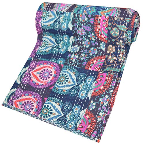 V Vedant Designs Indian Handmade Twin Patchwork Cotton Kantha Quilt Throw Blanket Bedspread Throw Gudari (Patchwork 2, Twin)