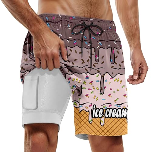 Image of Eauptffy Men's Beach Shorts Print Sports Shorts Double Gauze Summer Shorts Men's Summer Lightweight Sweat Shorts Holiday Breathable Shorts with Pockets Leisure Shorts Men's Shorts, coffee, S