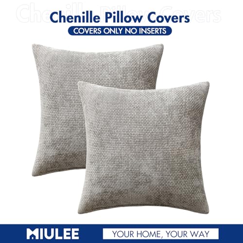 Image of MIULEE Pack of 2 Lumbar Couch Throw Pillow Covers 20x12 Inch Light Gray Modern Boho Accent Decorative Pillow Covers Soft Chenille Farmhouse Cushion Covers for Home Decor Bed Sofa Living Room