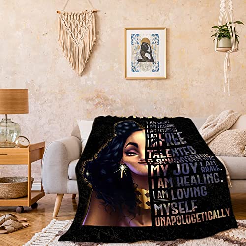 African American Throw Blanket Queen Black Girl Afro Women With Inspirational Quote Flannel Blanket For Living Room Dorm Bed Blanket Soft And Cozy Flannel Blankets For Couch Sofa Chair 60"X50" #TOP3
