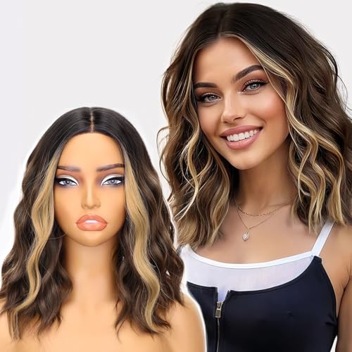 AISI HAIR 14 Inch Brown Mix Blonde Wigs for Women