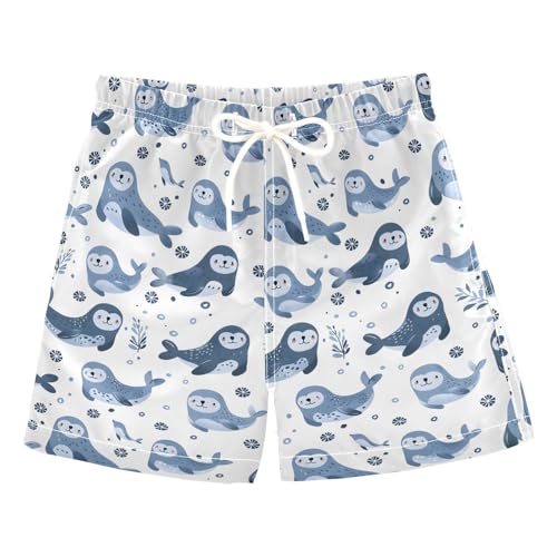 ALAZA Dolphin Leaf Colored Seal Boys Quick Dry Beach Board Shorts Kids Swim Trunks Bathing Suit Swimsuit 4T Multicolor
