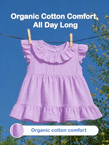 Image of Kidbea Baby Girls' Cotton Dress | Comfortable, Trendy Ruffled Sleeves & Hem, Soft Breathable Fabric for Everyday & Special Occasions