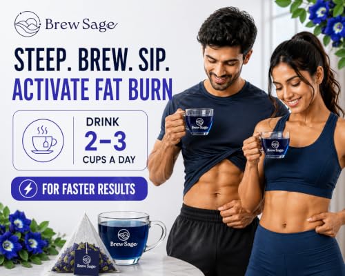Image of BREW SAGE Butterfly Blue Pea Flower Tea Bags | SUPPORTS BELLY FAT LOSS, Mental Focus & Detox | Aparajita & Shankhpushpi Herbal Tea | Antioxidant Rich, Naturally Caffeine Free | 30 Tea Bags (Butterfly Blue Pea)