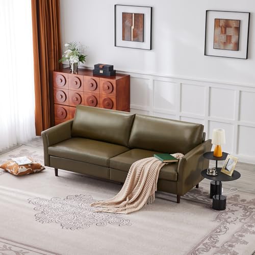 Kingfun Faux Leather 3 Seat Couch for Living Room, Mid Century Mo...