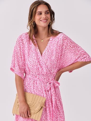 Image of ANRABESS Womens Boho Floral Wedding Guest Maxi Dress | Flowy A-Line Chiffon with Slit, Elegant V Neck Wrap Elastic Waist, Casual 1 /2 Sleeve Spring Summer Outfits, Tea Party